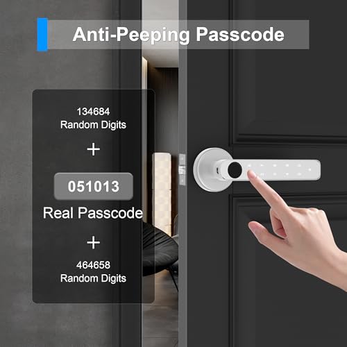 Fingerprint Door Lock, Biometric Lock with Keypad, Silver, Suitable for Home, Apartment, Office, Bedroom