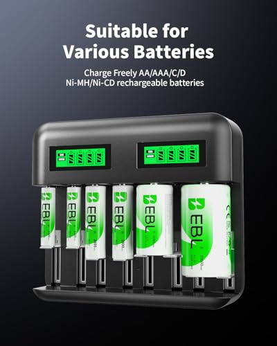 EBL 8 Bay LCD Rechargeable Battery Charger for AA AAA C D Ni-MH Batteries, Type-C Input