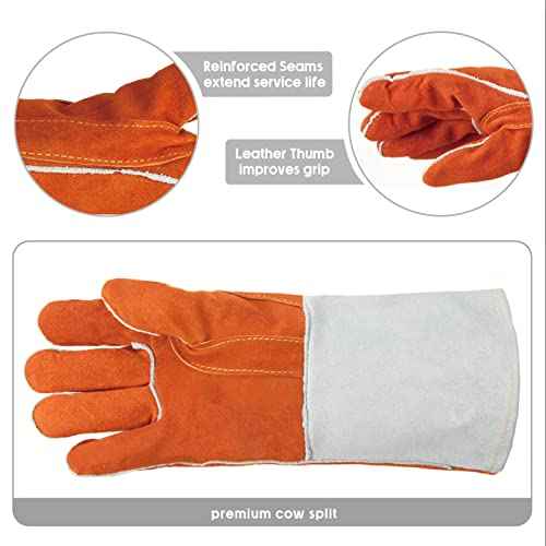 ANDANDA Leather Welding Gloves, 13" Fire/Heat Resistant Gloves Provides Flames, Sparks and Welding Spatter Protection, Large