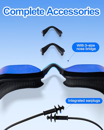 Swim Goggles - Dazzling Mirror Black - Super Clear View for Adults