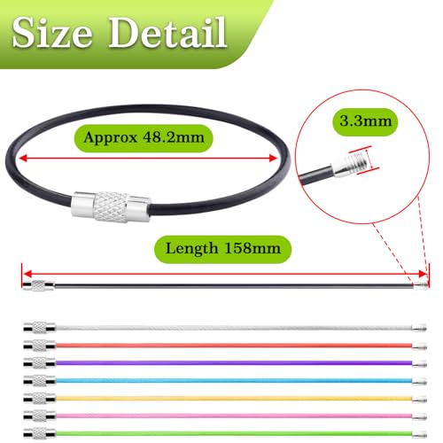 16-Piece Stainless Steel Wire Key Rings - 6-Inch Coated Cable Loops