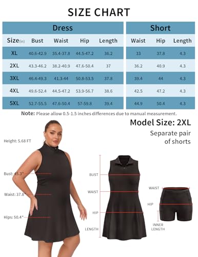 LEYSHE Women's Plus Size Sleeveless Tennis Dress 1/4 Zip UPF 50+ Summer Floral Black 3X-Large