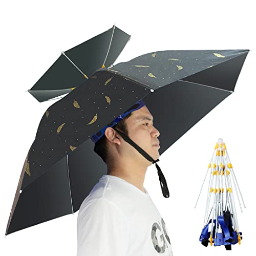NEW-Vi Umbrella Hat Folding Adjustable Sun Rain Cap, 37.4” UPF 50+ UV