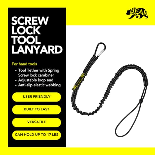 BearTOOLS Tool Lanyard with Single Carabiner and Adjustable Loop End, Standard Length, Maximum Weight Limit 8KG / 17.6lb, Aluminum Screw Lock Carabiner with Shock Cord Stopper, 0923S (3 Pack)