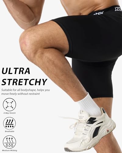 JZCreater 5-Pack Men’s Compression Shorts with Pocket – 3 Black, 1 White, 1 Grey Baselayer