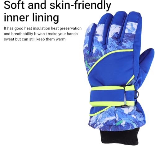Kids Winter Gloves - Windproof Thick Snowboard Mittens, Blue, 4-7 Years