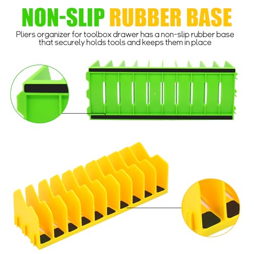 Plier Organizer, 4 Pack Pliers Organizer for Tools Cutters with Extendable Design & Non-Slip Rubber Base, 40 Slots Drawer Organizers for Tools, Wrenches, Screwdrivers,Green&Yellow