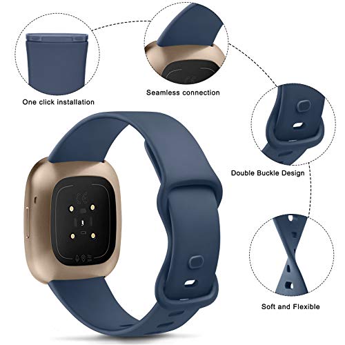 Soft Silicone Sport Bands for Fitbit Versa 4/3 & Sense/Sense 2 - Black+Navy Blue