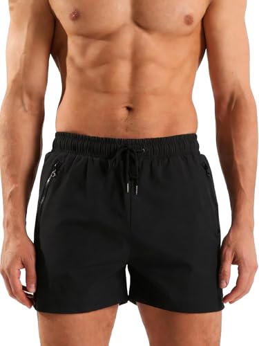 TUVEKE Men's X-Large Black 5 Inch Quick Dry Swim Trunks with Zipper Pockets