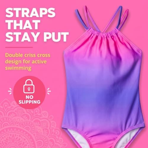 Girls Jasmine Beach Sport Halter One Piece Swimsuit - Janie Pink