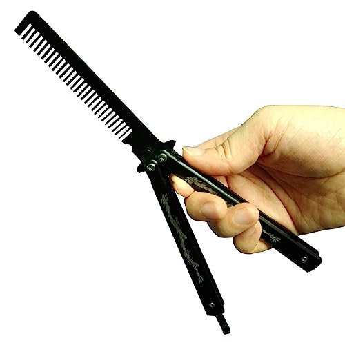Funtuan Stainless Steel Butterfly Knife Trainer Comb Practice Tool Black
