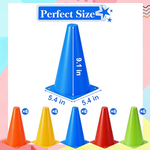 30 Pack 9-Inch Plastic Training Cones - Indoor & Outdoor Agility
