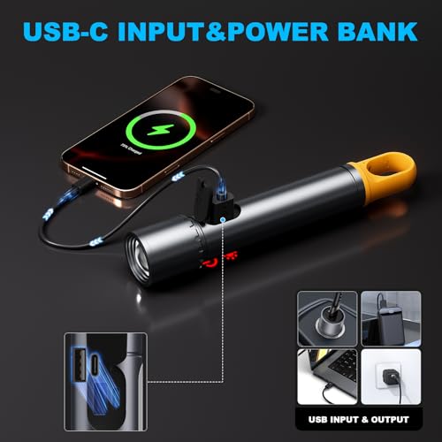 ADDplus Rechargeable Magnetic LED Flashlight Black 2 - 9 Modes, 1300m Beam