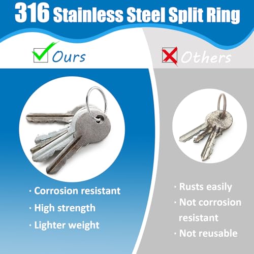 316 Stainless Steel Split Key Ring Set - 5 Sizes, 50 Pieces, Marine Grade Durable Hardware