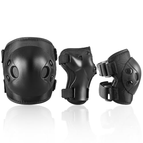 Kids Protective Gear Set - Knee Pads, Elbow Pads & Wrist Guards - Black, Medium
