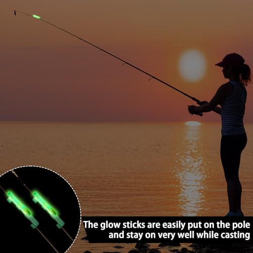 Soulchen 350 Pcs Green Fishing Pole Glow Sticks with Clips for Night Fishing