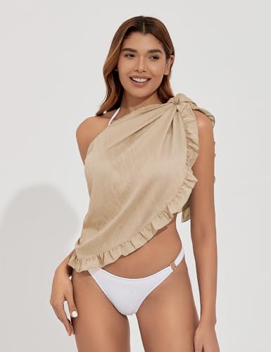 Tournesol Women's Sheer Bikini Cover Up Sarong Skirt Large Light Khaki