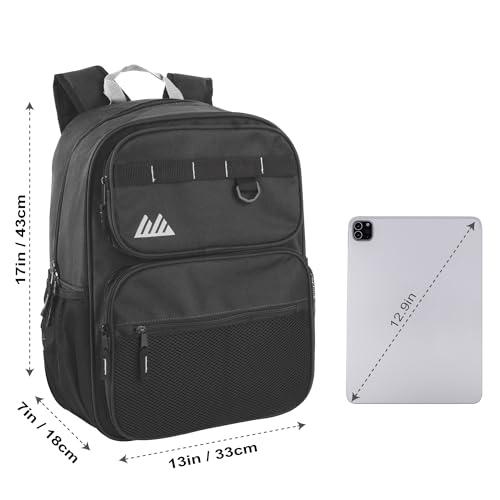 Summit Ridge Travel Backpack for Men & Women, Spacious 17x13x5in with Water Bottle Pockets - Black