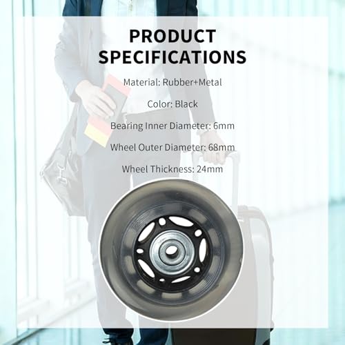 Replacement Luggage Wheels - 68mm x 24mm Clear Heavy Duty Caster