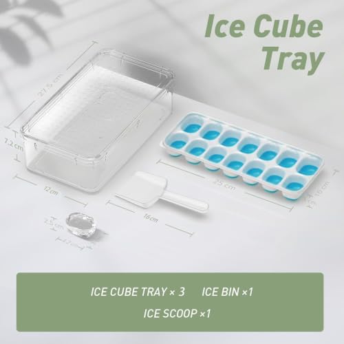 Ice Cube Tray Set with Lid - 3 Pack Silicone Trays