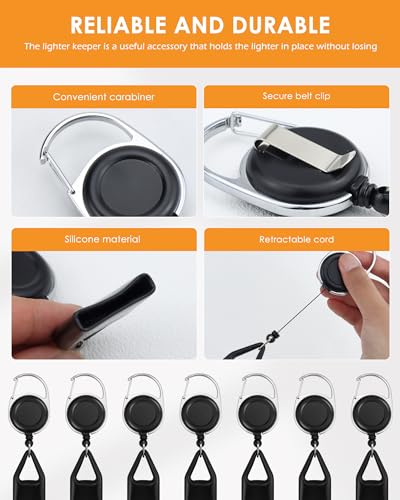 10 Pcs Retractable Lighter Clip Holder, Keychain Leash with (Black)