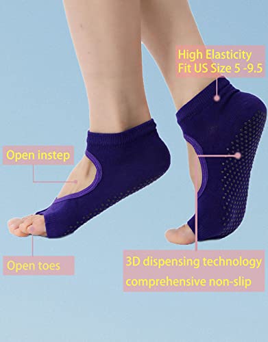 Toeless Pilates Socks for Women - 2 Pairs, Gray & Purple, US 5-9.5