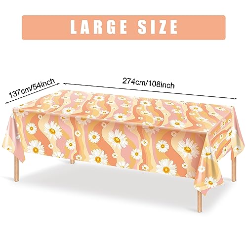 Plastic Groovy Tablecloths - 3 Pieces Hippie Daisy Rainbow