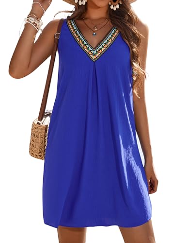 Womens Sleeveless Swimsuit Cover Up - V Neck Tank Dress, Snorkel Blue, S-3XL