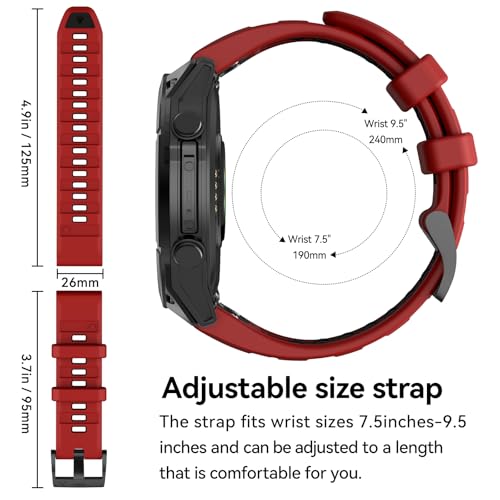 26mm Replacement Band for Garmin Fenix 8 - Red Black