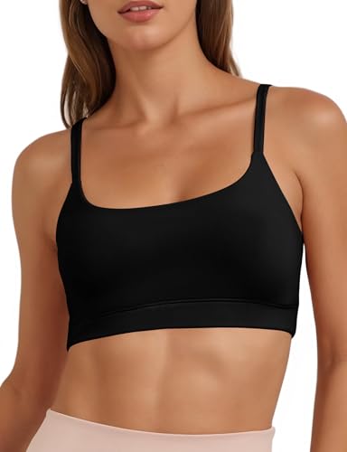 Sports Bra for Women - U Neck Adjustable Spaghetti Strap Workout Bra with Removable Cups - Medium / U-Black
