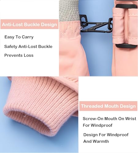 Kids Winter Snow Ski Gloves - Warm Waterproof for Ages 5-10 - Pink
