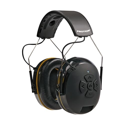 ROTEAR Bluetooth 5.3 Hearing Protection, NRR 25dB Noise-canceling Rechargeable Safety Earmuffs, Wireless Over-ear Headphones with Music for Mowing Lawn, Workshop, Snowblowing, Construction (BLACK)