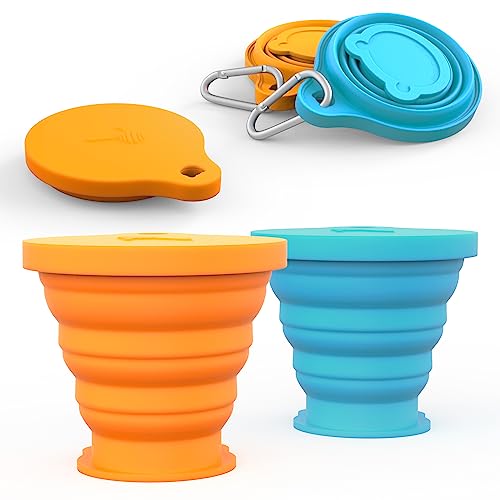 Collapsible Silicone Cup with Lid - 2 Pack Blue & Orange