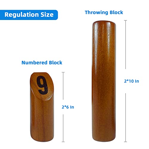 Wooden Block Tossing Game Set with Scoreboard & Carry Bag – 12 Blocks, Dowel, 1-12 Scoreboard