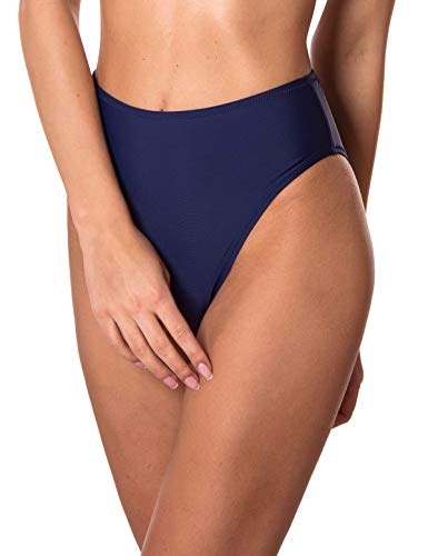 RELLECIGA Women's High Waisted Tummy Control Bikini Bottoms Navy Blue Medium