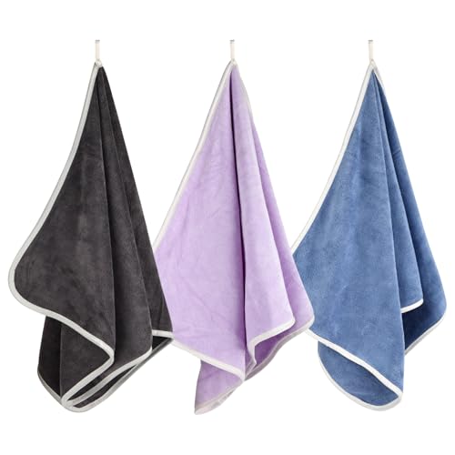 Microfiber Gym Towels - 3 Pack, Quick Drying, Soft - Grey/Blue/Purple