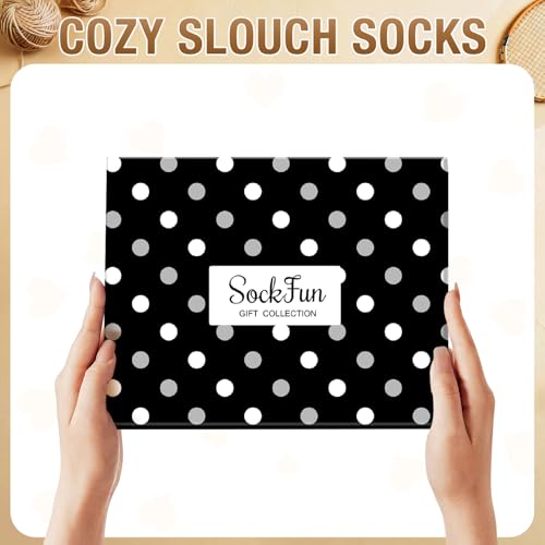 Women's Chunky Wool Slouch Socks - Scrunch Stacked Long Socks - Black Medium