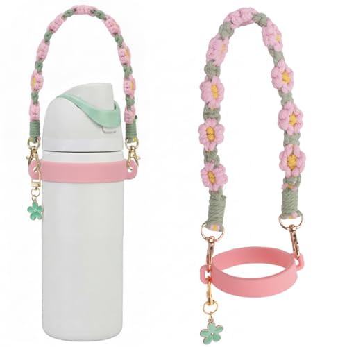 Water Bottle Handle Strap - Pink Green Floral Design