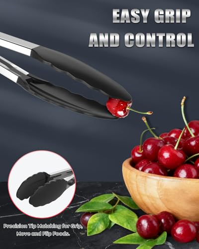 Bnlcd 3-Piece Black Silicone Kitchen Tongs - Stainless Steel Locking Utensils