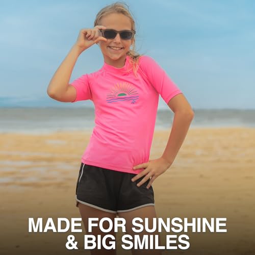 UPF 50+ Rash Guard Swim Shirt for Girls - Cori Neon Pink, Size 14-16