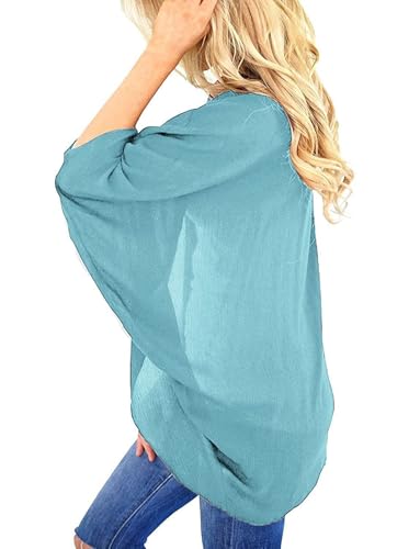 BB&KK Women’s Cotton Lightweight Kimono Cardigan 3/4 Batwing Sleeve