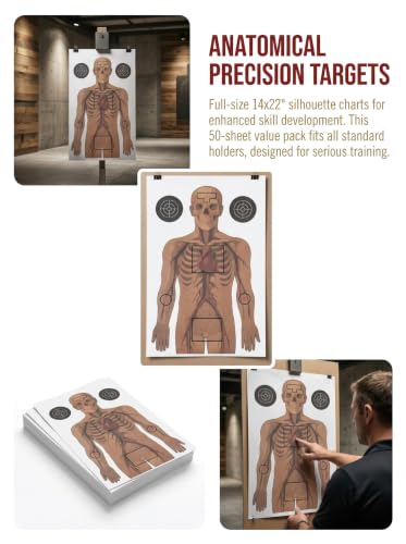 50 Pack Anatomical Shooting Targets - 14x22" Training Paper
