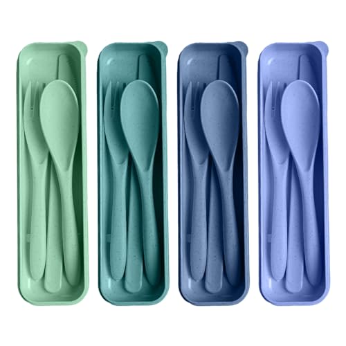 Reusable Utensils Set with Case - 4 Sets for Travel & Camping