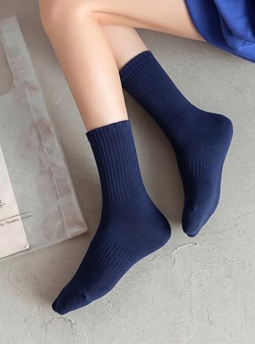 Irisbear Cushion Crew Socks for Women - 5 Pairs Navy Blue Cotton Athletic Socks