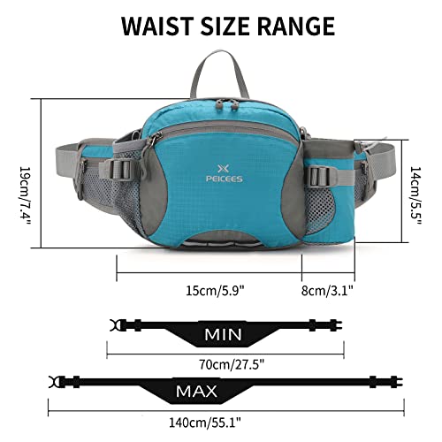 Peicees Large Water-Resistant Hiking Fanny Pack with Bottle Holder - Blue