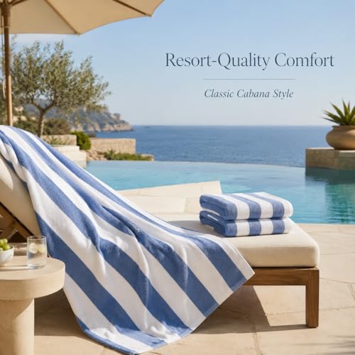 Oversized Cotton Turkish Beach Towel - Cabana Fountain Blue, 4 Pack