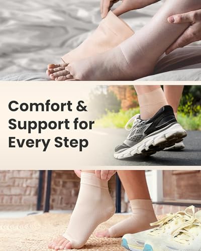 KEMFORD Beige Open Toe Compression Socks 15-20mmHg for Ankle & Foot Support - 1 Pair, XX-Large
