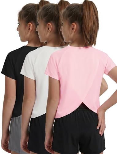 EXARUS Girls Athletic Quick Dry Crop Top Set 12Y, 2-Pack Sports Shirts