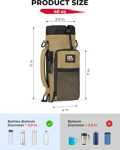 KEMIMOTO Brown 40 oz Water Bottle Holder Bag with Adjustable Strap for Hiking Camping