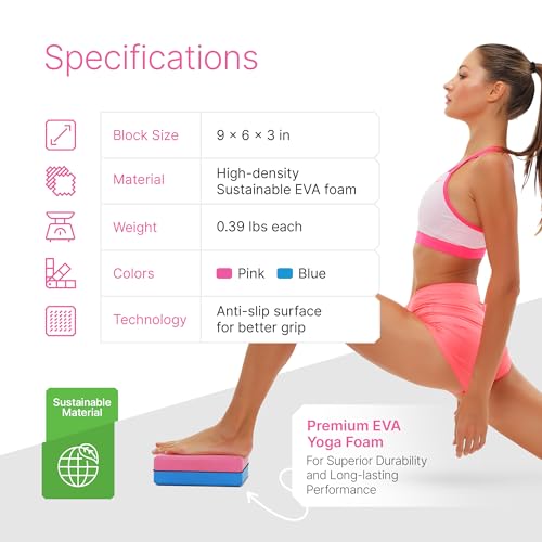 Yoga Blocks 2 Pack with Strap & Guide - Pink/Blue & Stretch Band Rose